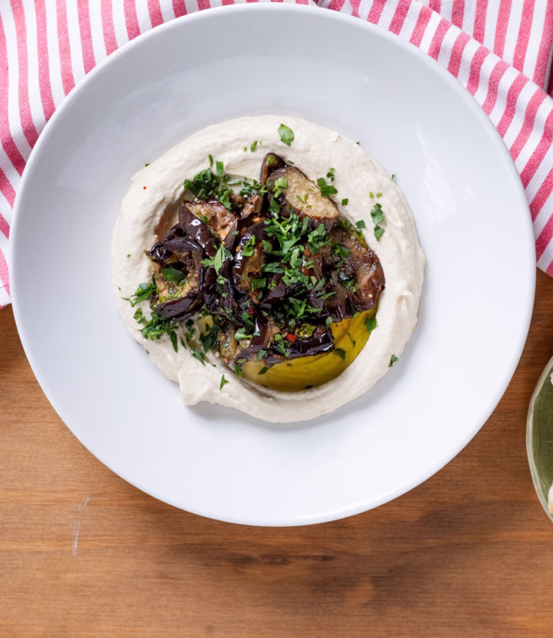 Loaded Hummus Marinated Aubergines (V)